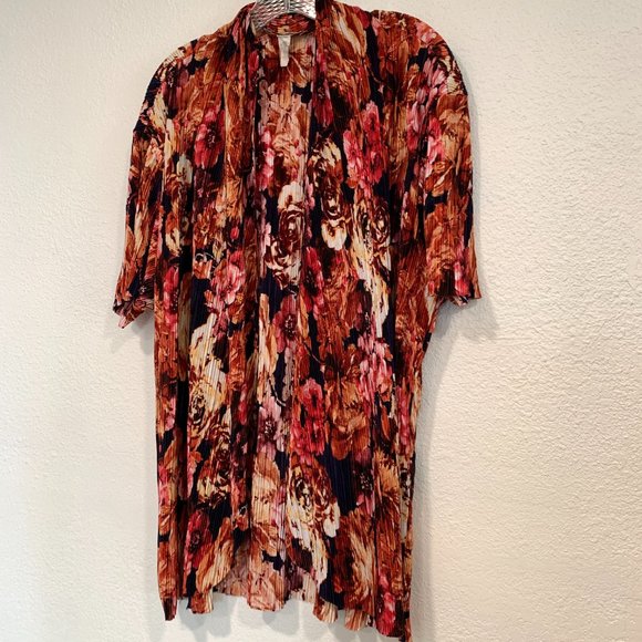 Front of Closet Open Front Top Accordion Pleated Raw Seams MultiColor Womens 1X - Picture 7 of 8